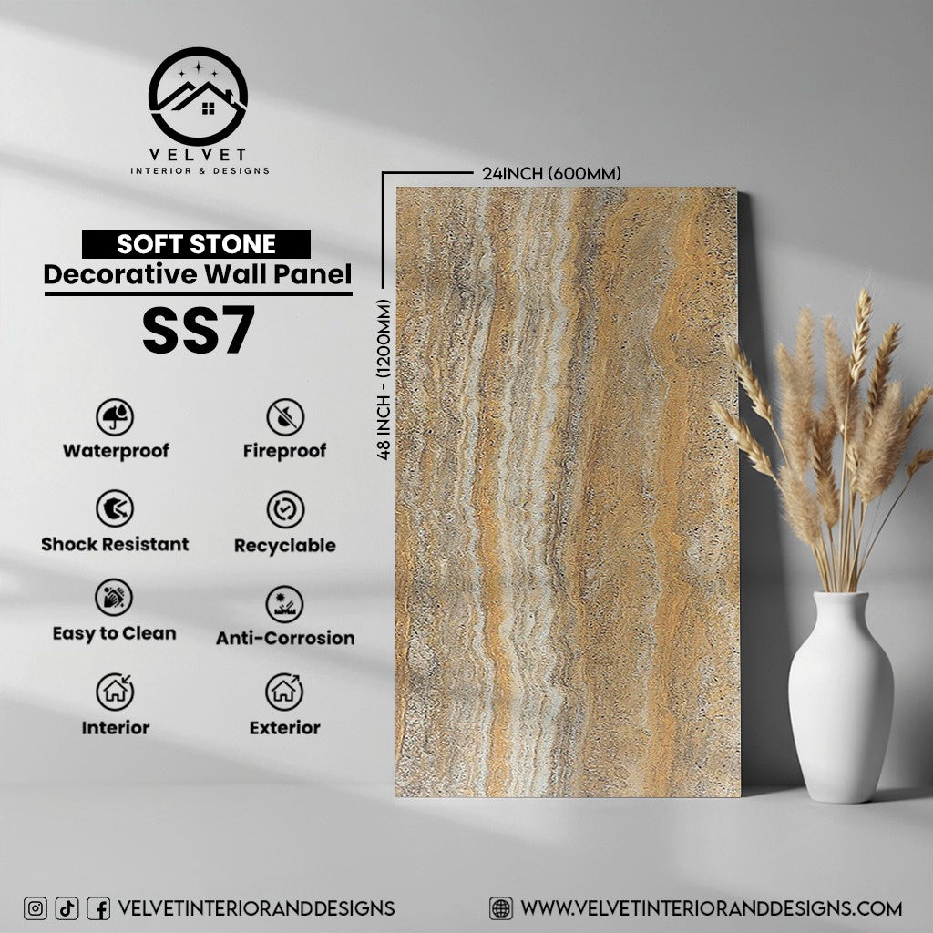 SS7 | Soft Stone | Stone| Decorative Wall Panel |1/8 in x 24 in x 48 in | Stone Finish | Waterproof, Scratch-Resistant & Fireproof | Ideal for Living Rooms, Bathrooms & Feature Walls