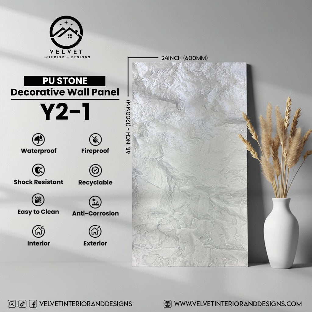 Y2-1 | PU Stone | Stone | Decorative Wall Panel | 2 in x 24 in x 48 in |Stone Finish | Waterproof, Scratch-Resistant & Fireproof | Ideal for Living Rooms, Bathrooms & Feature Walls