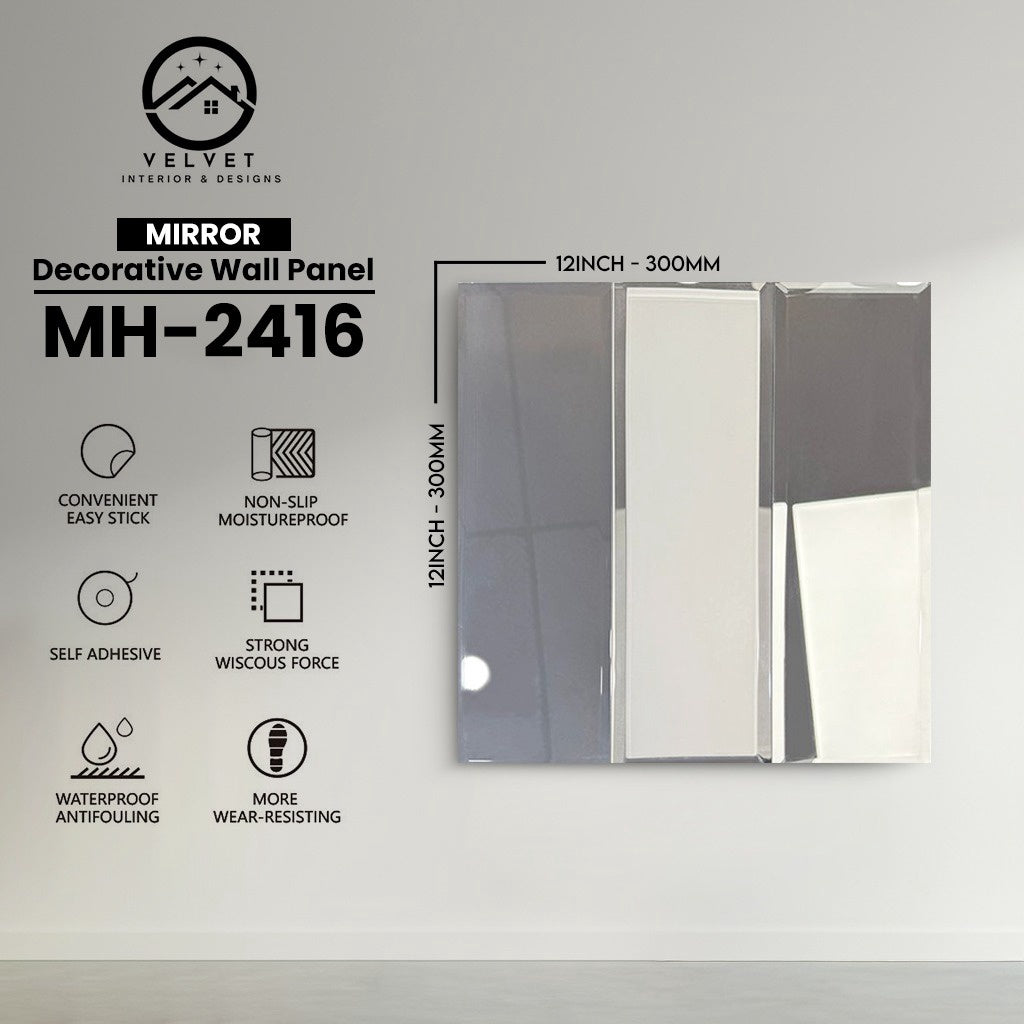 MH-2416 | Mirrors| Wall Panel Accessories | Decorative Wall Panel | 1/8 in x 12 in x 12 in | Convenient Easy Stick - Strong Viscous Force | Ideal for Living Rooms, Bathrooms & Feature Walls