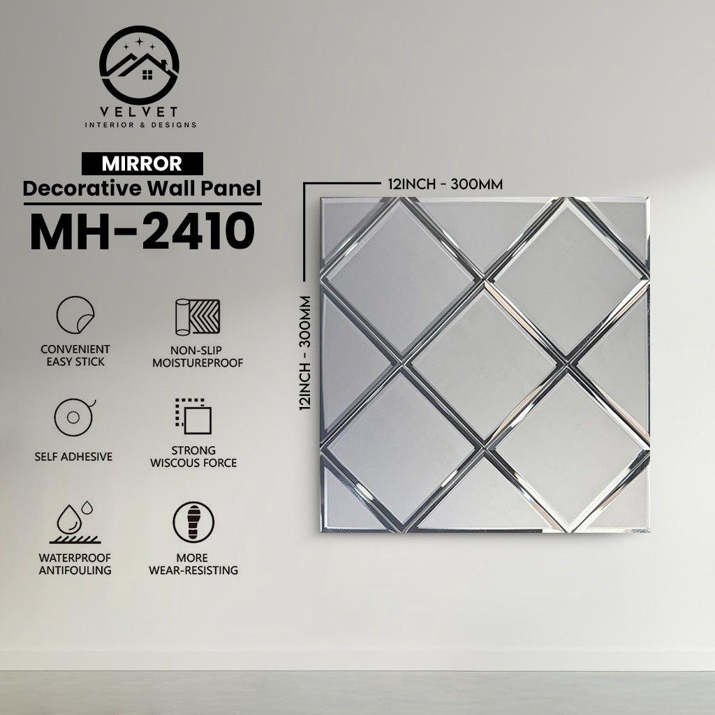 MH-2410 | Mirrors| Wall Panel Accessories | Decorative Wall Panel | 1/8 in x 12 in x 12 in | Convenient Easy Stick - Strong Viscous Force | Ideal for Living Rooms, Bathrooms & Feature Walls