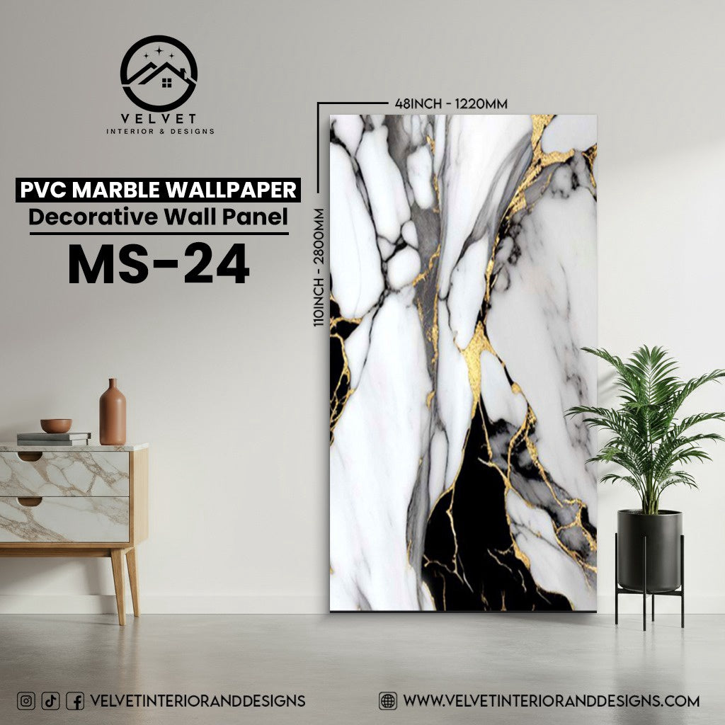 MS-24 | PVC Marble Wallpaper| Decorative Wall Panel | 1/8 in x 48 in x 110 in | Waterproof, Scratch-Resistant | Ideal for Living Rooms & Feature Walls