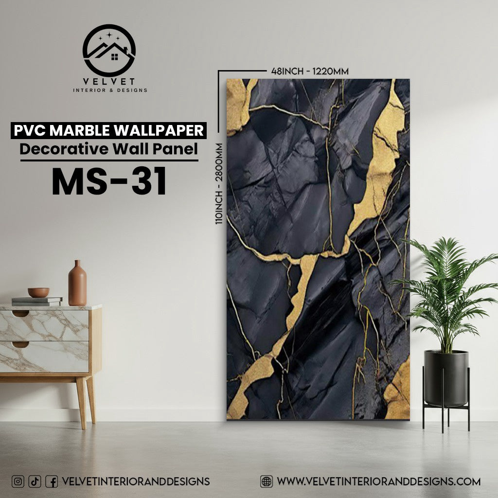 MS-31 | PVC Marble Wallpaper| Decorative Wall Panel | 1/8 in x 48 in x 110 in | Waterproof, Scratch-Resistant | Ideal for Living Rooms & Feature Walls