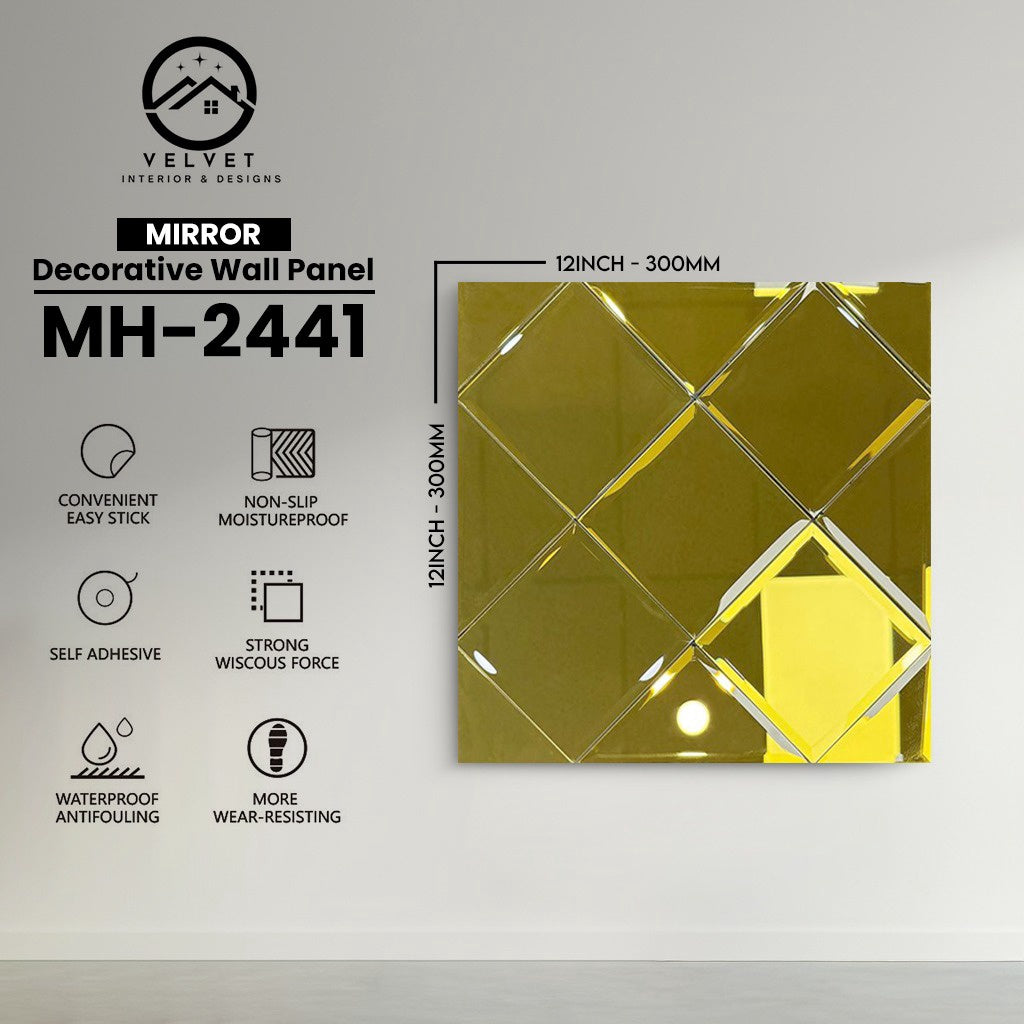 MH-2441 | Mirrors| Wall Panel Accessories | Decorative Wall Panel | 1/8 in x 12 in x 12 in | Convenient Easy Stick - Strong Viscous Force | Ideal for Living Rooms, Bathrooms & Feature Walls